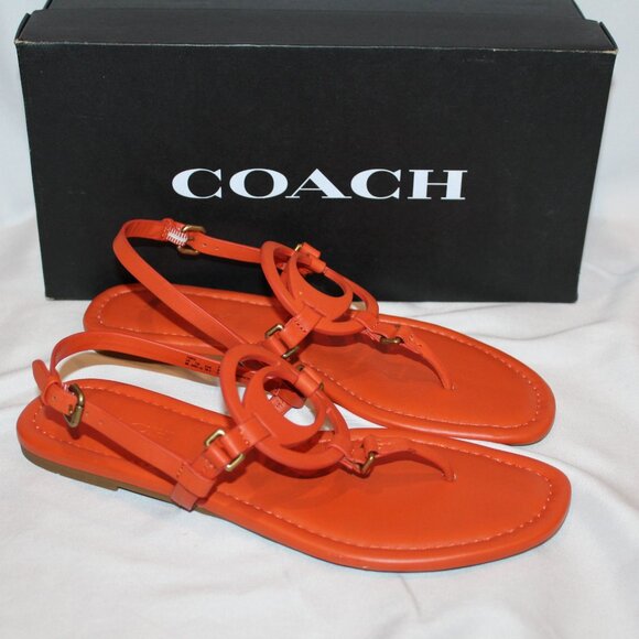 NIB COACH WOMEN'S JERI LEATHER THONG SANDALS GERANIUM SZ 8 - Picture 1 of 5